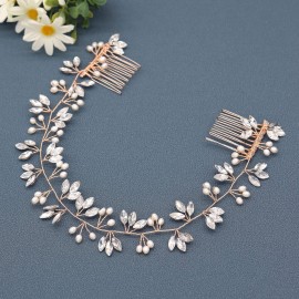 Ammei Headpiece Crystal Bridal Headpiece Wedding Headband With Genuine Freshwater Pearls And Combs Hair Accessories For Bride Bridesmaid (Rose Gold) Ammei Headpiece Crystal Bridal Headpiece Wedding Headband With Genuine Freshwater Pearls And Combs Hair Accessories For Bride Bridesmaid (Rose Gold)
