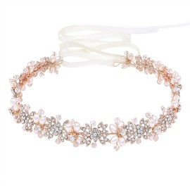 Oriamour Bridal Headpiece Flower Design Wedding Headband Bridal Hair Accessories (Rose Gold)