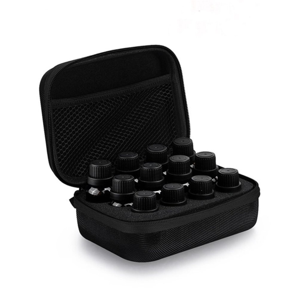 Essential Oil Carrying Case - Rectangle Case for Standard 5ml, 10ml, 15ml Roller Bottles - Protection for up to 12 Bottles - Black
