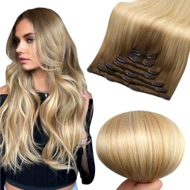 Full Shine Blonde Hair Extension Clip In Human Hair Brown To Honey Blonde Mix Platinum Blonde Clip In Hair Extensions Balayage Clip In Extensions 7 Pcs 120 Gram Brown Ombre Hair Clip Ins 14 Inch
