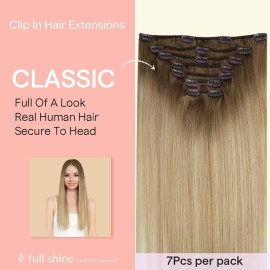Full Shine Blonde Hair Extension Clip In Human Hair Brown To Honey Blonde Mix Platinum Blonde Clip In Hair Extensions Balayage Clip In Extensions 7 Pcs 120 Gram Brown Ombre Hair Clip Ins 14 Inch