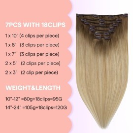 Full Shine Blonde Hair Extension Clip In Human Hair Brown To Honey Blonde Mix Platinum Blonde Clip In Hair Extensions Balayage Clip In Extensions 7 Pcs 120 Gram Brown Ombre Hair Clip Ins 14 Inch