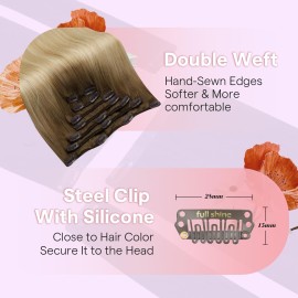 Full Shine Blonde Hair Extension Clip In Human Hair Brown To Honey Blonde Mix Platinum Blonde Clip In Hair Extensions Balayage Clip In Extensions 7 Pcs 120 Gram Brown Ombre Hair Clip Ins 14 Inch
