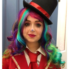 BERON Rainbow Long Wavy Wig With Bangs for Women - Colorful Curly Synthetic Wig With Cap