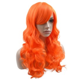 BERON Bright Orange Wig Long Light Orange Wig with Bangs for Women Long Wavy Curly Wigs Synthetic Hair with Cap BERON Bright Orange Wig Long Light Orange Wig with Bangs for Women Long Wavy Curly Wigs Synthetic Hair with Cap
