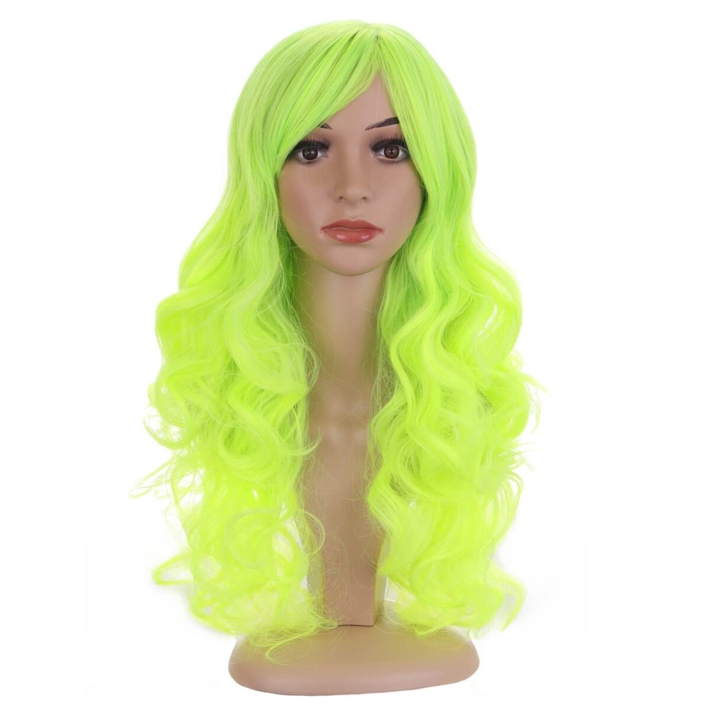 BERON Neon Green Wig Long Bright Green Wavy Curly Wig with Bangs for Women Synthetic Hair with Cap BERON Neon Green Wig Long Bright Green Wavy Curly Wig with Bangs for Women Synthetic Hair with Cap