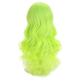 BERON Neon Green Wig Long Bright Green Wavy Curly Wig with Bangs for Women Synthetic Hair with Cap BERON Neon Green Wig Long Bright Green Wavy Curly Wig with Bangs for Women Synthetic Hair with Cap