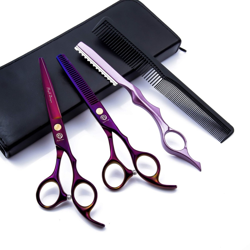 6.0 inch Purple Hair Cutting Scissors Set with Razor, Leather Scissors Case, Barber Hair Cutting Shears Hair Thinning/Texturizing Shears for Professional Hairdresser or Home Use 6.0 inch Purple Hair Cutting Scissors Set with Razor, Leather Scissors Case, Barber Hair Cutting Shears Hair Thinning/Texturizing Shears for Professional Hairdresser or Home Use