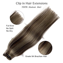 Hair Extensions Clip in Human Hair, Dark Brown with Blonde Highlights Straight Human Hair Extensions Clip in Hair, 7pcs Double Weft 70G Grade 9A Clip-in Hair Remy Extensions 20Inch for Women Hair Extensions Clip in Human Hair, Dark Brown with Blonde Highlights Straight Human Hair Extensions Clip in Hair, 7pcs Double Weft 70G Grade 9A Clip-in Hair Remy Extensions 20Inch for Women