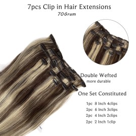 Hair Extensions Clip in Human Hair, Dark Brown with Blonde Highlights Straight Human Hair Extensions Clip in Hair, 7pcs Double Weft 70G Grade 9A Clip-in Hair Remy Extensions 20Inch for Women Hair Extensions Clip in Human Hair, Dark Brown with Blonde Highlights Straight Human Hair Extensions Clip in Hair, 7pcs Double Weft 70G Grade 9A Clip-in Hair Remy Extensions 20Inch for Women