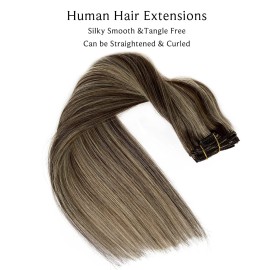 Hair Extensions Clip in Human Hair, Dark Brown with Blonde Highlights Straight Human Hair Extensions Clip in Hair, 7pcs Double Weft 70G Grade 9A Clip-in Hair Remy Extensions 20Inch for Women Hair Extensions Clip in Human Hair, Dark Brown with Blonde Highlights Straight Human Hair Extensions Clip in Hair, 7pcs Double Weft 70G Grade 9A Clip-in Hair Remy Extensions 20Inch for Women