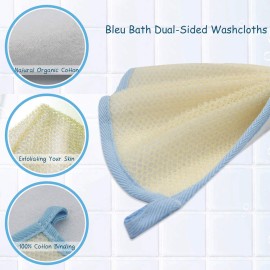 Bleu Bath (3 Pack) Dual-Sided Exfoliating Skin Towel Cotton Terry Body Cloth Scrubber Premium Sturdy Loofah Towel Soft and Buffing Wash Cloth White for Either Oil or Dry Skin