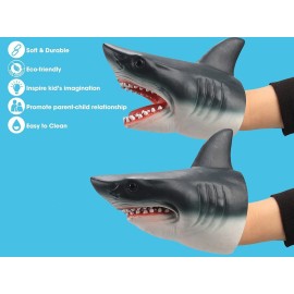 Gemini&Genius Shark Hand Puppet for Kids Swimming Pool Beach Bathing Toys Soft Rubber Realistic Great White Shark Puppets Role Play Toy Marine Animal World Action Figure