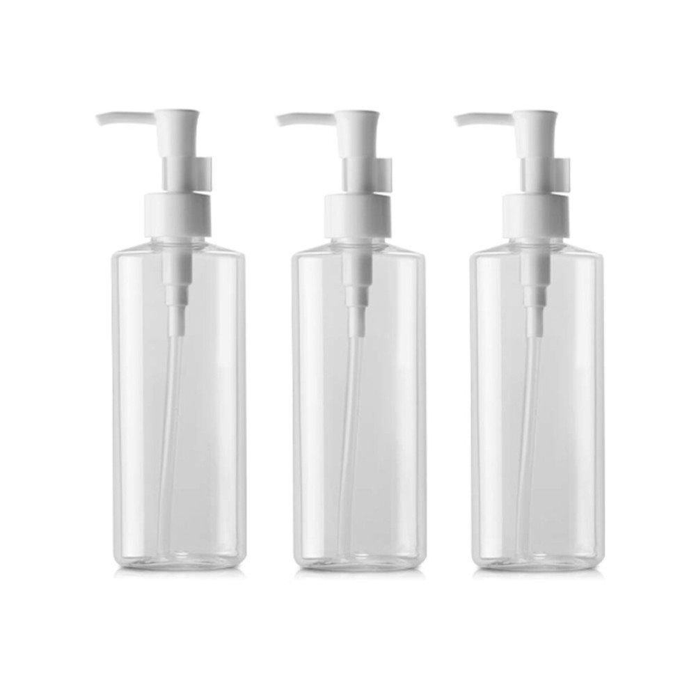 Ericotry Refillable Transparent Travel Pump Bottle Set of 3 (150ml) - Lotion Cream Oil Dispenser - Cylindrical - Plastic - 3 Count