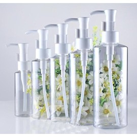 Ericotry Refillable Transparent Travel Pump Bottle Set of 3 (150ml) - Lotion Cream Oil Dispenser - Cylindrical - Plastic - 3 Count