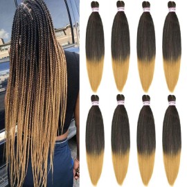 Braiding Hair,8 Packs 24 Inch Pre Stretched Braiding Hair - Professional Ombre Two Tone Prestretched Hair For Knotless Braiding Crochet Braids Hair, Yaki Straight Synthetic Hair (24, T1B/27)
