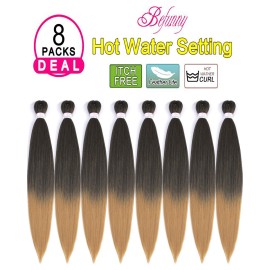 Braiding Hair,8 Packs 24 Inch Pre Stretched Braiding Hair - Professional Ombre Two Tone Prestretched Hair For Knotless Braiding Crochet Braids Hair, Yaki Straight Synthetic Hair (24, T1B/27)
