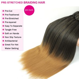 Braiding Hair,8 Packs 24 Inch Pre Stretched Braiding Hair - Professional Ombre Two Tone Prestretched Hair For Knotless Braiding Crochet Braids Hair, Yaki Straight Synthetic Hair (24, T1B/27)