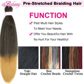 Braiding Hair,8 Packs 24 Inch Pre Stretched Braiding Hair - Professional Ombre Two Tone Prestretched Hair For Knotless Braiding Crochet Braids Hair, Yaki Straight Synthetic Hair (24, T1B/27)