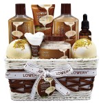 Bath and Body Gift Basket For Women and Men - 9 Piece Set of Vanilla Coconut Home Spa Set, Includes Fragrant Lotions, Extra Large Bath Bombs, Coconut Oil, Luxurious Bath Towel & More