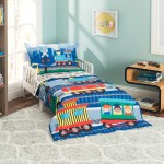 EVERYDAY KIDS 4 Piece Toddler Bedding Set -Choo Choo Train- Includes Comforter, Flat Sheet, Fitted Sheet and Reversible Pillowcase