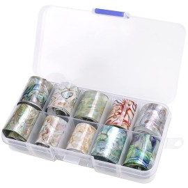 WOKOTO 10 Rolls Shell Pattern Starry Sky Nail Transfer Foil Stickers Wraps Transfer Decals Foil For Nails Art (1.0inchs*39.4inchs / 2.5cm*100cm)