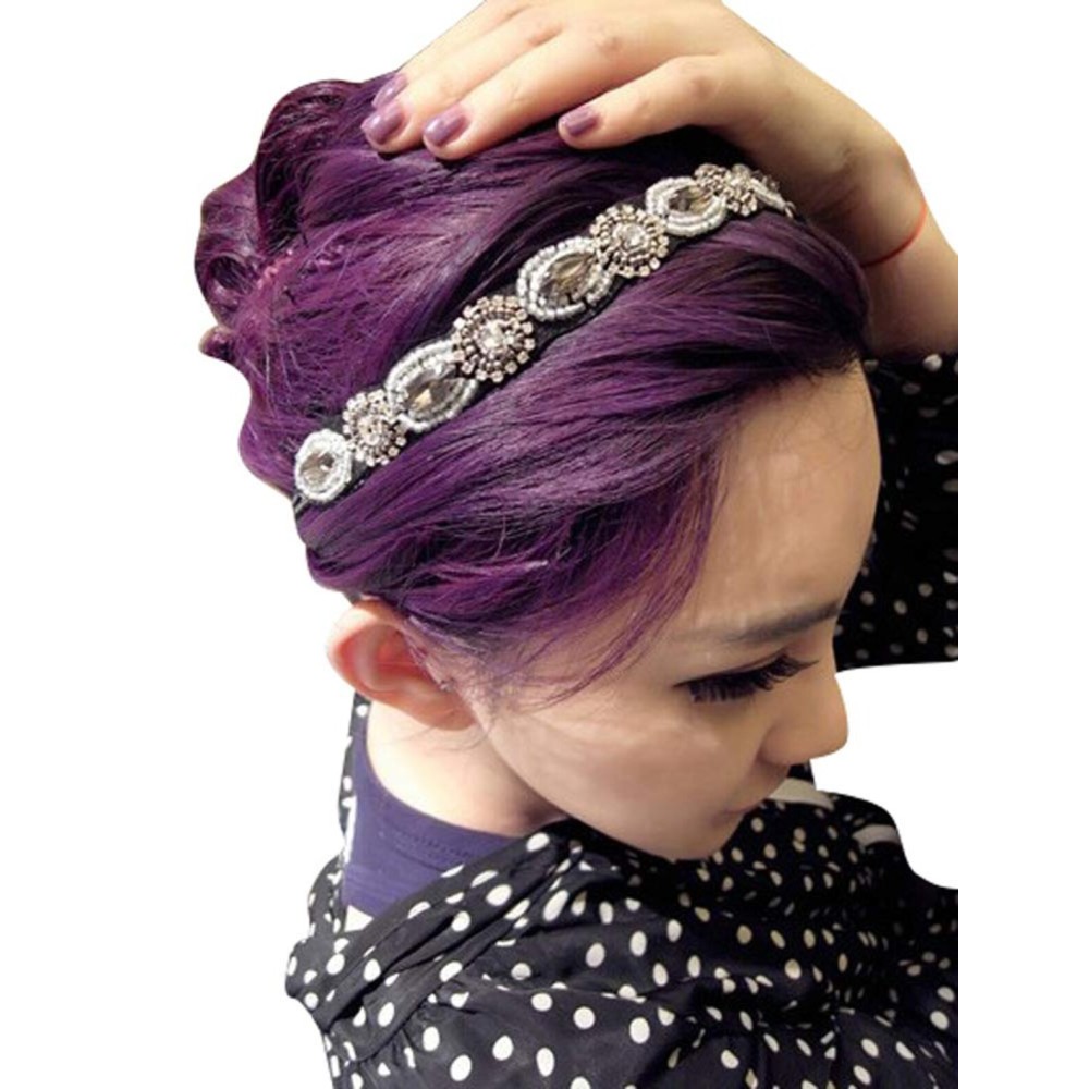 OTYOU Rhinestone Beaded Headbands - Jewels Workmanship Elastic Non Slip Hair Bands Women Lady Girls - Jewelry Accessories (White)