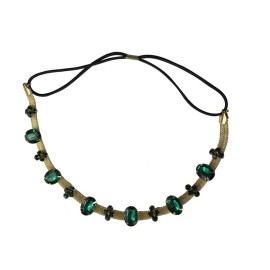 Otyou Gold Plated Chain Bridal Headbands Green Crystal Wedding Belt Jewelry Beads Strips Bridal Wedding Headwrap Bride Accessory Hair Head Band Elastic Headdress (Green)