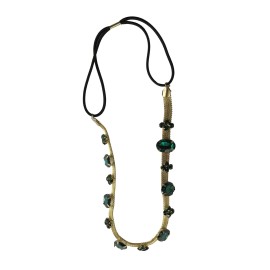 Otyou Gold Plated Chain Bridal Headbands Green Crystal Wedding Belt Jewelry Beads Strips Bridal Wedding Headwrap Bride Accessory Hair Head Band Elastic Headdress (Green)