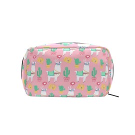 Makeup Bag Toiletry Bag Cosmetic Bags Pink Lama Cactus Storage Bag for Women Skincare Cosmetic Pouch