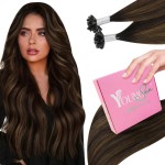 YoungSee K Tip Hair Extensions Real Human Hair Balayage U Tip Hair Extensions Human Hair Brown Utip Human Hair Extensions Brown with Brown Balayage U Tip Real Hair Extensions Straight 18In 50s/50G