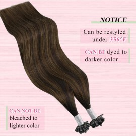 YoungSee K Tip Hair Extensions Real Human Hair Balayage U Tip Hair Extensions Human Hair Brown Utip Human Hair Extensions Brown with Brown Balayage U Tip Real Hair Extensions Straight 18In 50s/50G