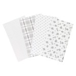 Safari Chevron 4 Pack Blankets-Safari, Dot, Plaid and Chevron Prints, Gray, White, 100% Cotton Flannel, 30 in x 30 in Each