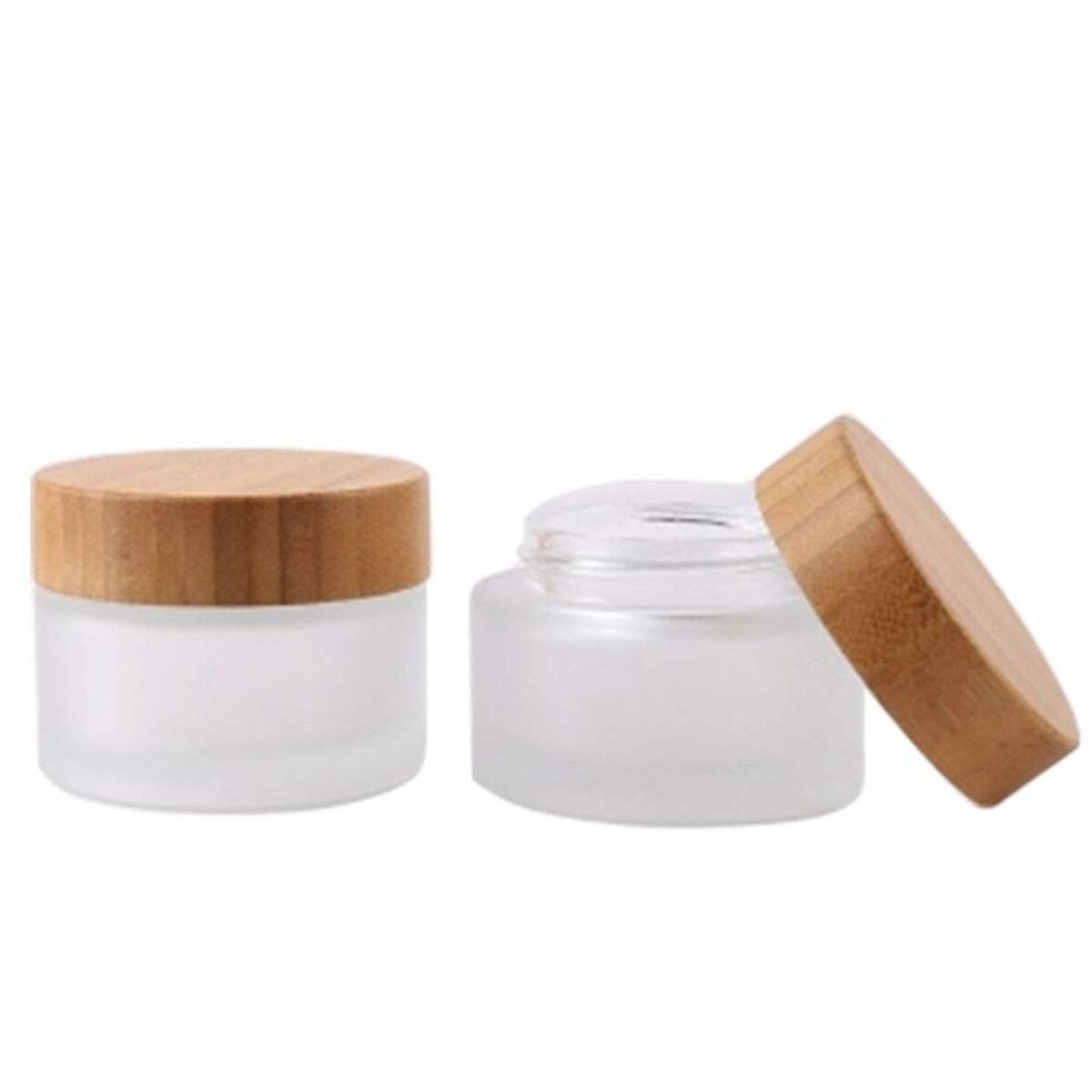 2 Pack 50ml/1.7oz Frosted Glass Cosmetic Cream Jar Bottle Refillable Glass Face Cream Pot Cosmetics Container With Bamboo lids and Inner Liners For Travel DIY Sample Eyeshadow Essential Oils 2 Pack 50ml/1.7oz Frosted Glass Cosmetic Cream Jar Bottle Refillable Glass Face Cream Pot Cosmetics Container With Bamboo lids and Inner Liners For Travel DIY Sample Eyeshadow Essential Oils