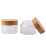 2 Pack 50ml/1.7oz Frosted Glass Cosmetic Cream Jar Bottle Refillable Glass Face Cream Pot Cosmetics Container With Bamboo lids and Inner Liners For Travel DIY Sample Eyeshadow Essential Oils