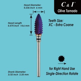 C & I Tapered Tornado & Texas Tornado Nail Drill Bit for Nail Drill Machine, Purple Coated (Texas Tornado, XC)