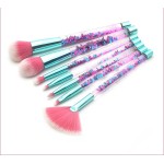 Glitter Makeup Brushes Set for Girls , Sparkle 7pc Foundation Brush with Lip Eye shadow Eyebrow Blush Powder Fan Eye Blender Brush in Set