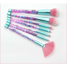 Glitter Makeup Brushes Set for Girls , Sparkle 7pc Foundation Brush with Lip Eye shadow Eyebrow Blush Powder Fan Eye Blender Brush in Set