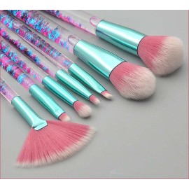 Glitter Makeup Brushes Set for Girls , Sparkle 7pc Foundation Brush with Lip Eye shadow Eyebrow Blush Powder Fan Eye Blender Brush in Set