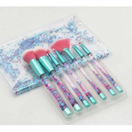 Glitter Makeup Brushes Set for Girls , Sparkle 7pc Foundation Brush with Lip Eye shadow Eyebrow Blush Powder Fan Eye Blender Brush in Set