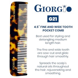 Giorgio G21 Fine Tooth and Wide Tooth Pocket Comb - Hair Styling Combs for Men and Women, Handmade Mustache and Beard Comb for Men for Grooming, Saw Cut and Hand Polished Giorgio G21 Fine Tooth and Wide Tooth Pocket Comb - Hair Styling Combs for Men and Women, Handmade Mustache and Beard Comb for Men for Grooming, Saw Cut and Hand Polished