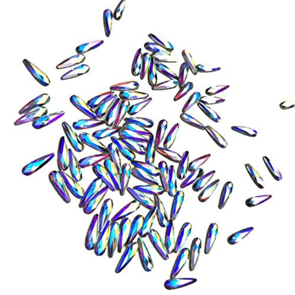 Queenme Mix 120pcs Drop Nail Crystals Flatback Rhinestones for Nails Glass Gems Stone Nail Art Decoration 3D Diamond Jewelry Accessories Salon Supplies Scrapbooking Phone (2.5X8 Drop AB)