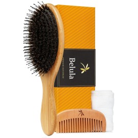 Premium Boar Bristle Hair Brush for Thick Hair Set. Hairbrush for Women With Thick, Long or Curly Hair. Restores Hair\'s Shine and Health. Comb, Travel Bag & Spa Headband Included