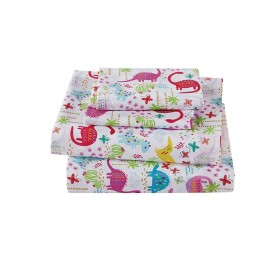 Linen Plus Sheet Set for Girls Dinosaur Pink White Red Purple Yellow Dinosaurs Jurassic Flat Sheet Fitted Sheet and Pillow Case Crib Size New