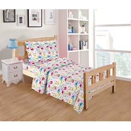 Linen Plus Sheet Set for Girls Dinosaur Pink White Red Purple Yellow Dinosaurs Jurassic Flat Sheet Fitted Sheet and Pillow Case Crib Size New