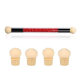 WOIWO Dual Tipped Nail Art Sponge Brush, for DIY Gradient Blooming UV Gel Nails With 4 Replacement Heads (Red)