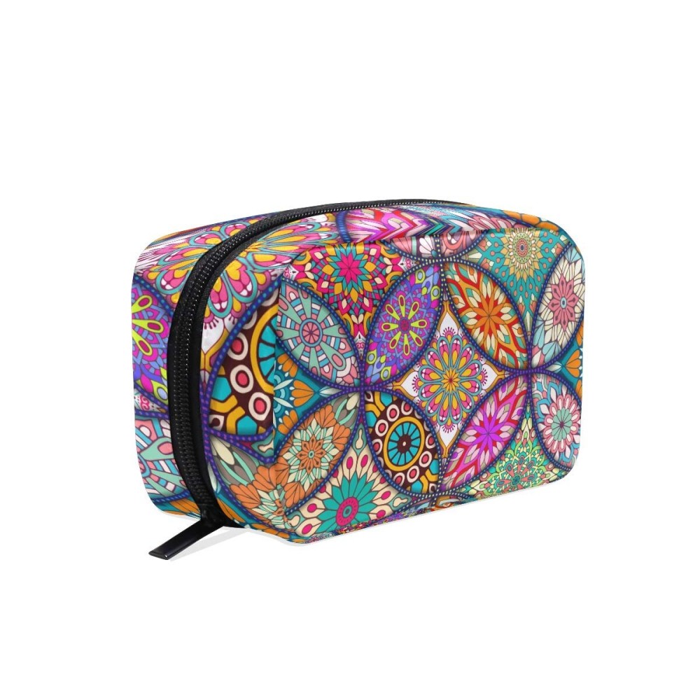 Bohemia Makeup Bag Portable Travel Cosmetic Bags Colorbal Mandala Storage Bag for Women Skincare Makeup Train Case