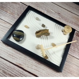 Zen Sand Garden for Desk with Rake, Rocks and Figures (Medium)