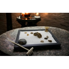 Zen Sand Garden for Desk with Rake, Rocks and Figures (Medium)