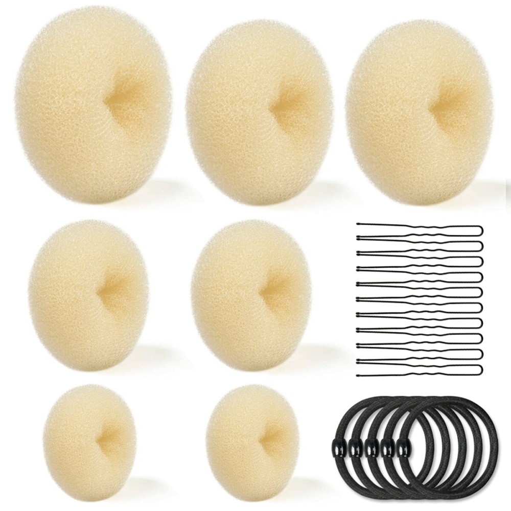 TsMADDTs Ring Style Bun Maker Set - 7 Golden Bun Makers, 5 Hair Ties, 20 Bobby Pins for Chignon Hairstyles